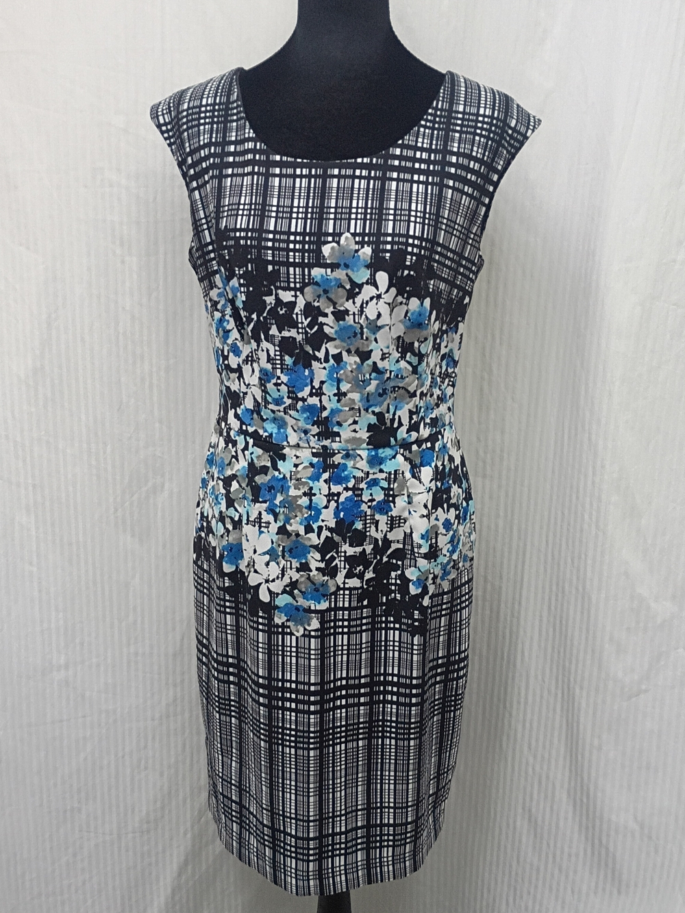 New York & Company Black, Blue & White Floral Plaid Midi Dress 6